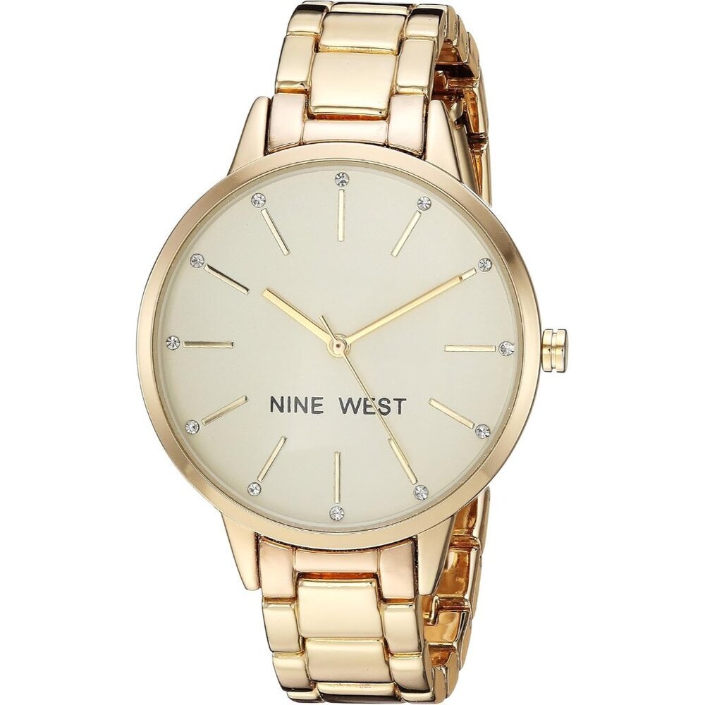 🆕Nine West Bracelet Watch Women Gold Crystal Accented Splash-Resistant Watch